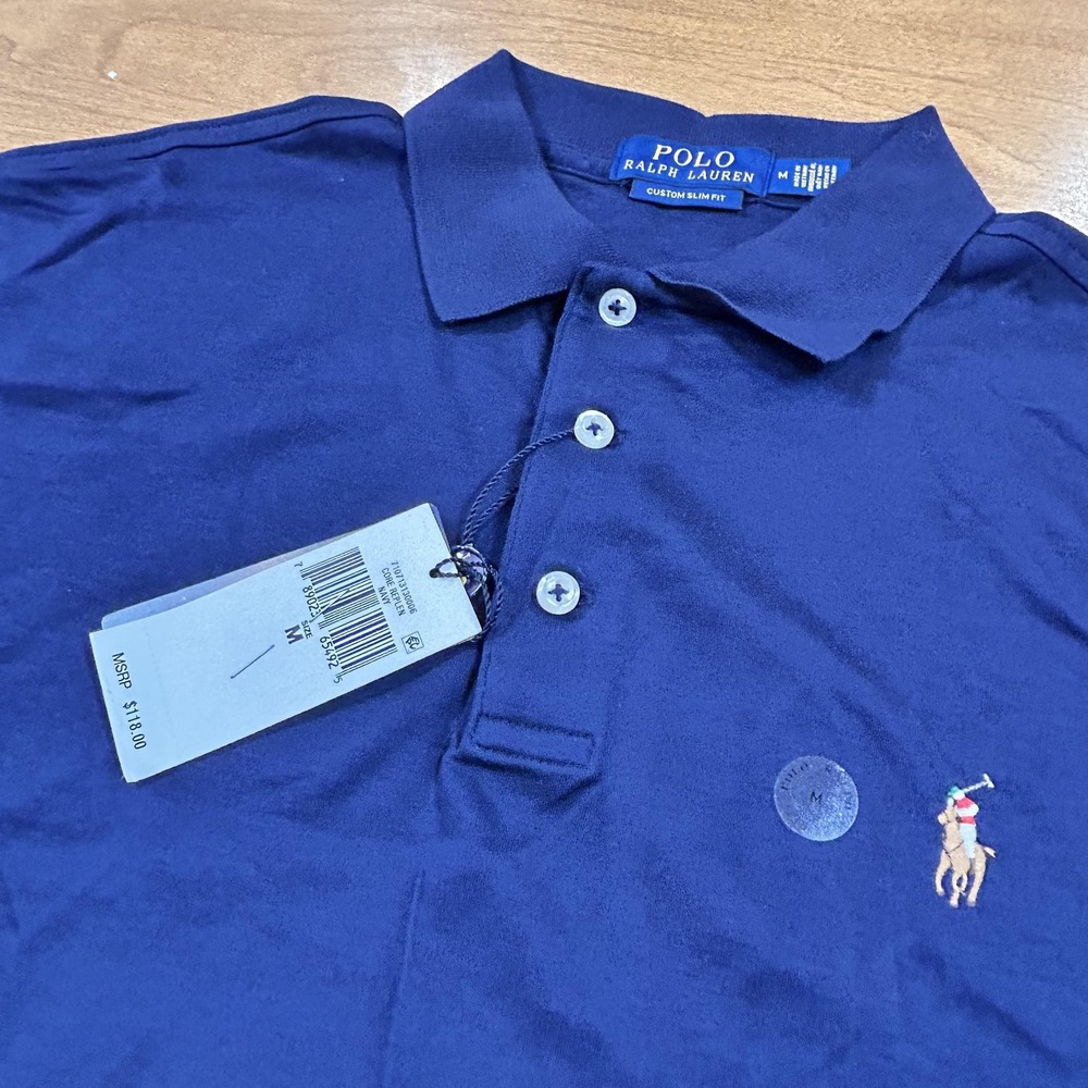 Polo Ralph Lauren Polo Shirt Mens M Navy Custom Slim Fit Knit Cotton Pony NWT
